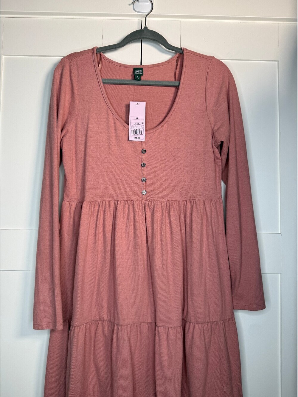Wild Fable XL Dusty Rose Pink Tiered Babydoll Dress Long Sleeve NWT